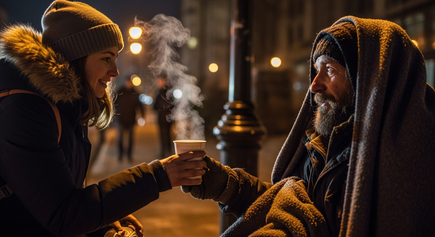 Street outreach volunteer serving someone in need